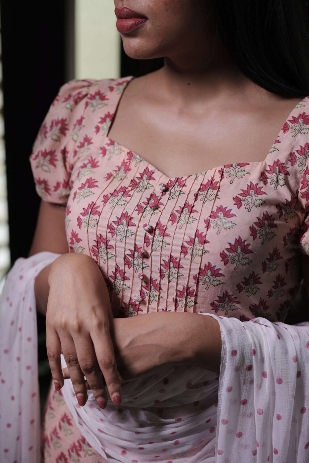 Rose polka suit set in Peach - Image 5