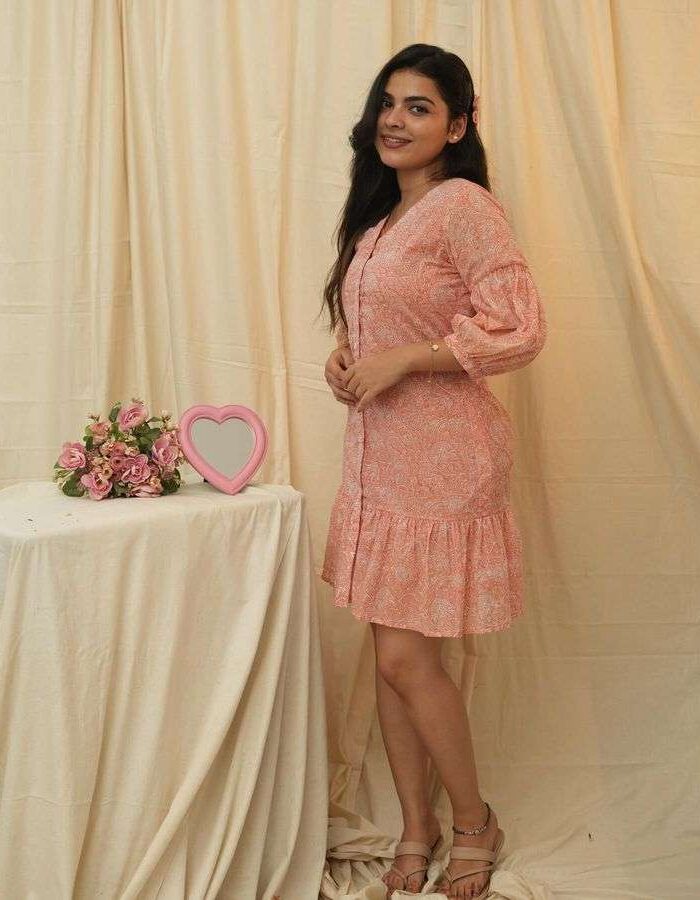 Penelope Shirt Dress in Sunset Peach