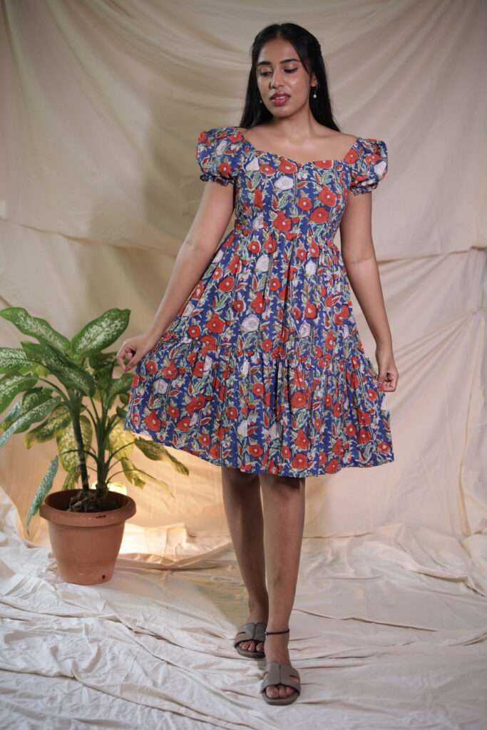 knee length dresses for ladies Amara Petal Midi Dress – Mustard Watercolour Floral