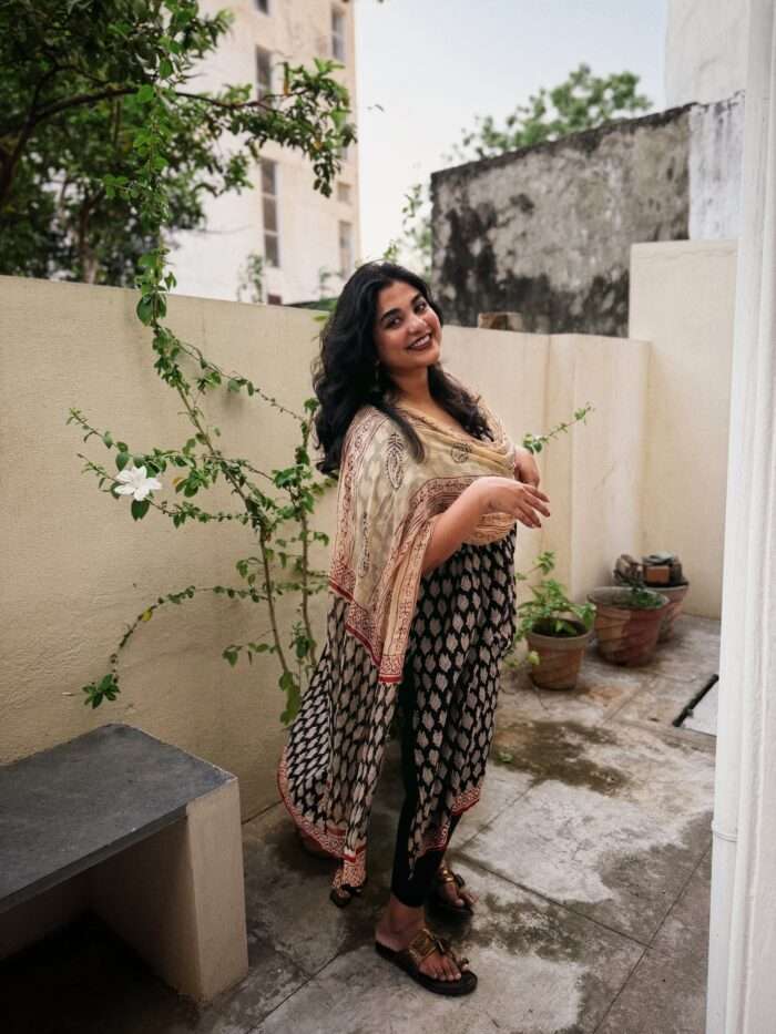 Ajrakh Salwar set in Charcoal